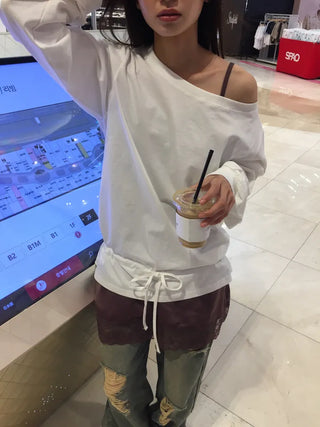 Off-shoulder Top with Ribbon Clamp at the Hem