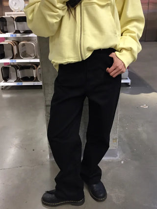 Pintuck Straight Fit Cotton Pants