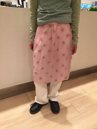 Silky Pink Flower Detail Midi Skirt