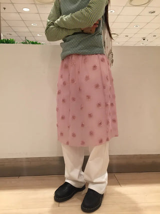 Silky Pink Flower Detail Midi Skirt