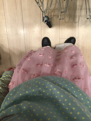 Silky Pink Flower Detail Midi Skirt