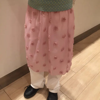 Silky Pink Flower Detail Midi Skirt