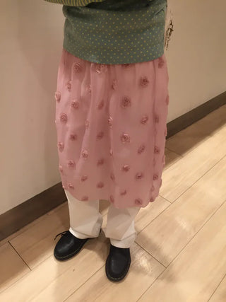 Silky Pink Flower Detail Midi Skirt