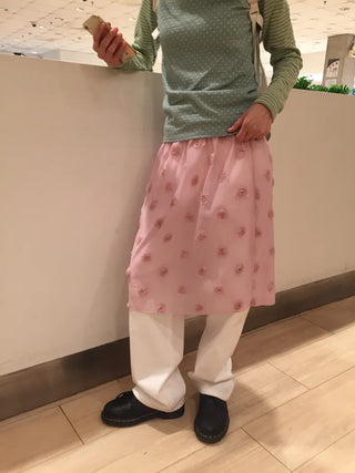 Silky Pink Flower Detail Midi Skirt