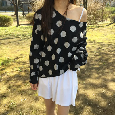 Dot Pattern Off-Shoulder Long Sleeve