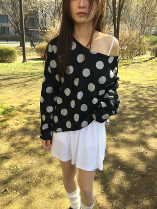 Dot Pattern Off-Shoulder Long Sleeve