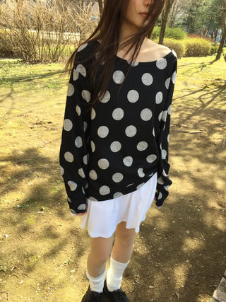 Dot Pattern Off-Shoulder Long Sleeve