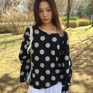 Dot Pattern Off-Shoulder Long Sleeve