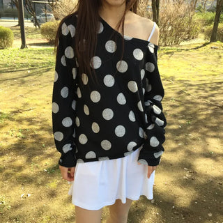 Dot Pattern Off-Shoulder Long Sleeve