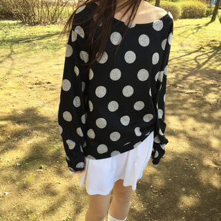 Dot Pattern Off-Shoulder Long Sleeve
