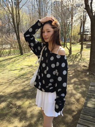 Dot Pattern Off-Shoulder Long Sleeve