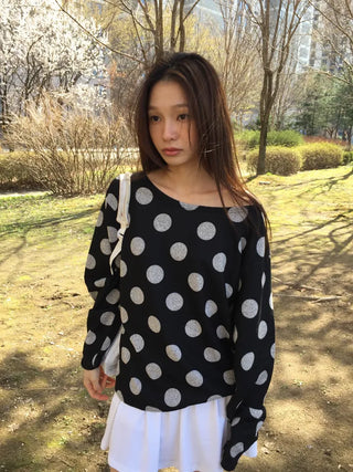 Dot Pattern Off-Shoulder Long Sleeve