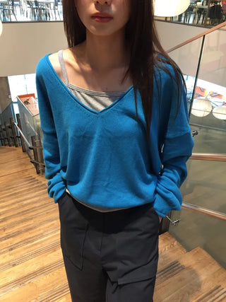 Stretchy V-neck Cardigan + Sleeveless Set