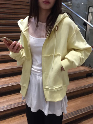 Pastel Yellow Zip-Up Hoodie