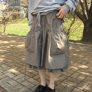 Pintuck Midi Skirt Khaki Skirt