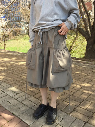 Pintuck Midi Skirt Khaki Skirt