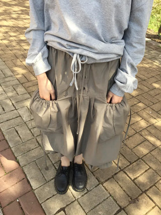 Pintuck Midi Skirt Khaki Skirt