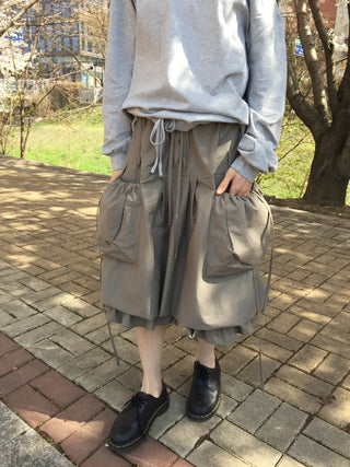 Pintuck Midi Skirt Khaki Skirt