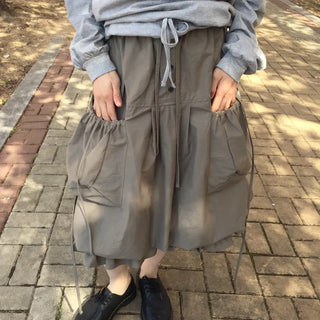 Pintuck Midi Skirt Khaki Skirt