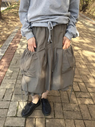 Pintuck Midi Skirt Khaki Skirt