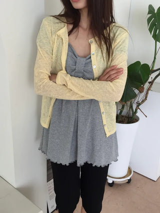 Delicate Fit Linen See-through Cardigan, Summer Knit Top, Outerwear, Prepared for Air Conditioning