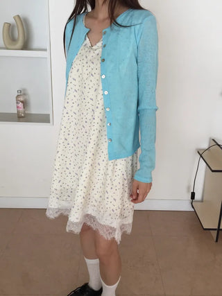 Delicate Fit Linen See-through Cardigan, Summer Knit Top, Outerwear, Prepared for Air Conditioning