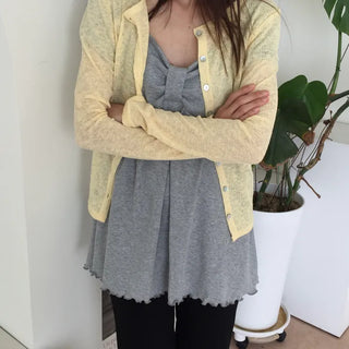 Delicate Fit Linen See-through Cardigan, Summer Knit Top, Outerwear, Prepared for Air Conditioning