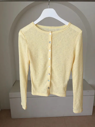 Delicate Fit Linen See-through Cardigan, Summer Knit Top, Outerwear, Prepared for Air Conditioning