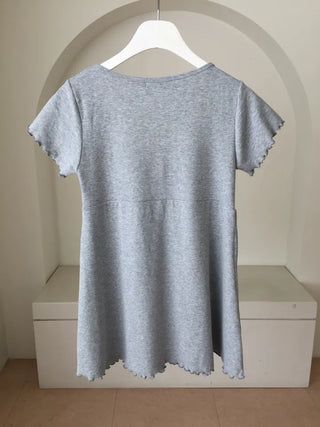 Ribbon Shirred Ribbed Short Sleeve Tee Square Neck Short Sleeve Top Slim Fit Effortless Chic