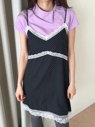 Side Button Collared Short Sleeve T-shirt Pastel Short Sleeve Top Summer Clothes High Teen Look