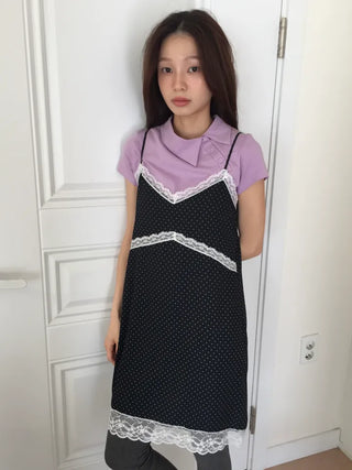 Side Button Collared Short Sleeve T-shirt Pastel Short Sleeve Top Summer Clothes High Teen Look