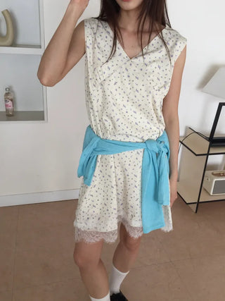 Small Floral Lace Bustier Sleeveless Dress Summer Dress Floral Dress