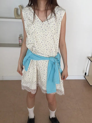 Small Floral Lace Bustier Sleeveless Dress Summer Dress Floral Dress