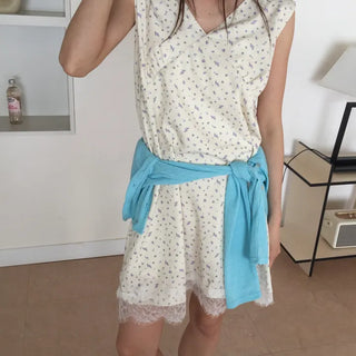 Small Floral Lace Bustier Sleeveless Dress Summer Dress Floral Dress