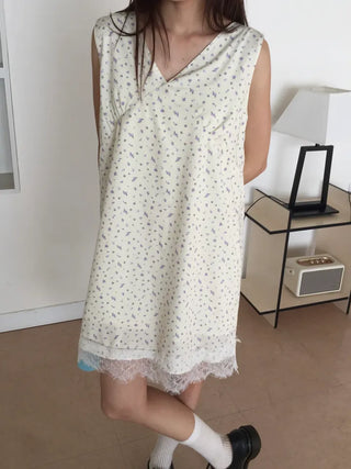 Small Floral Lace Bustier Sleeveless Dress Summer Dress Floral Dress