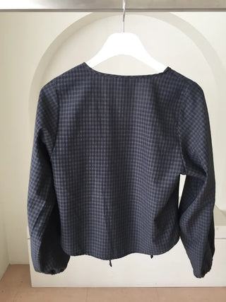 Gingham Check Tie Blouse Shirt Long Sleeve Loose Fit Top for Autumn Transitional Season