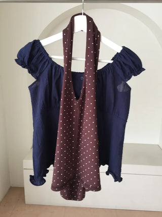 Polka Dot Halterneck Sleeveless Top Summer Clothes Vacation Look Point