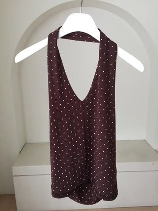 Polka Dot Halterneck Sleeveless Top Summer Clothes Vacation Look Point