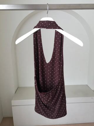 Polka Dot Halterneck Sleeveless Top Summer Clothes Vacation Look Point