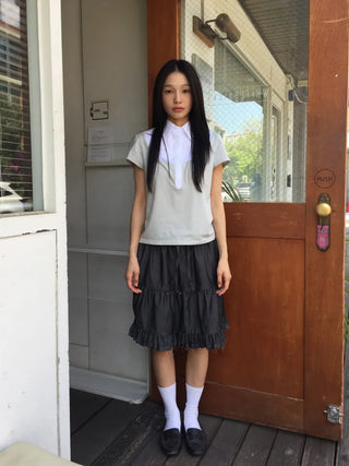 Frilled Tiered Mini Skirt with Elastic Waist Kitsch Vintage Look