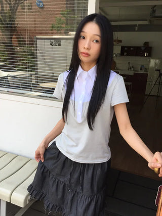 Frilled Tiered Mini Skirt with Elastic Waist Kitsch Vintage Look