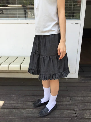 Frilled Tiered Mini Skirt with Elastic Waist Kitsch Vintage Look