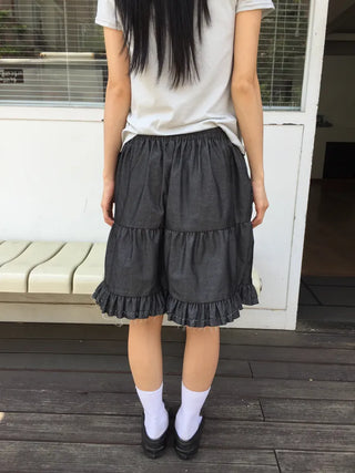 Frilled Tiered Mini Skirt with Elastic Waist Kitsch Vintage Look