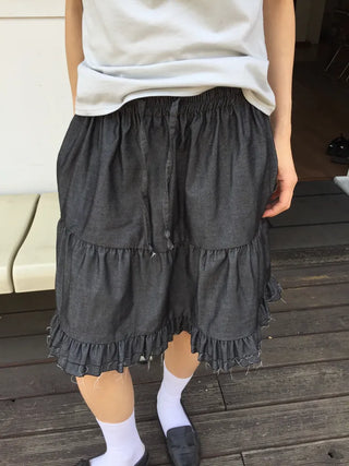 Frilled Tiered Mini Skirt with Elastic Waist Kitsch Vintage Look