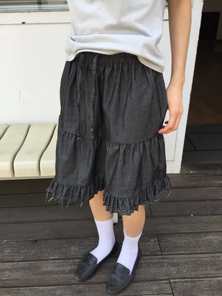 Frilled Tiered Mini Skirt with Elastic Waist Kitsch Vintage Look