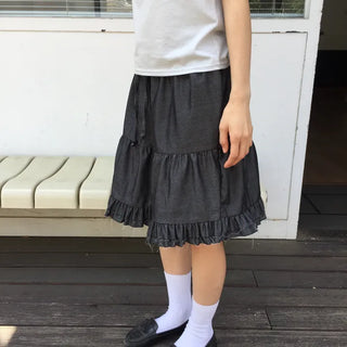 Frilled Tiered Mini Skirt with Elastic Waist Kitsch Vintage Look