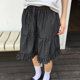 Frilled Tiered Mini Skirt with Elastic Waist Kitsch Vintage Look