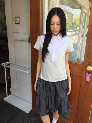 Frilled Tiered Mini Skirt with Elastic Waist Kitsch Vintage Look