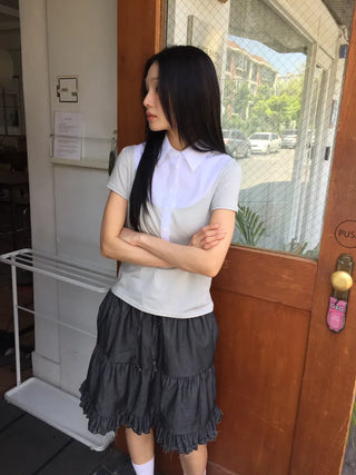 Frilled Tiered Mini Skirt with Elastic Waist Kitsch Vintage Look