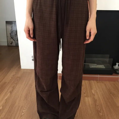 Check Wide Pants Long Length Vintage One-mile Wear Effortless Chic